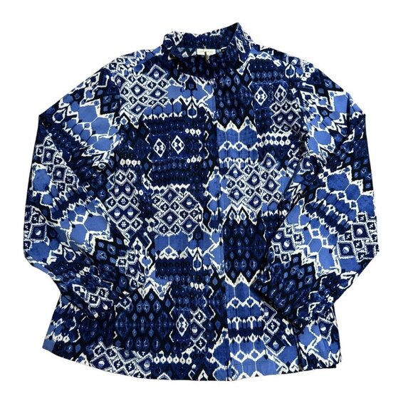 Chico’s Zenergy Jacket Blue IKAT Full Zip Stretch Pockets‎ Elastic Cuff 3 (XL) - Picture 1 of 6